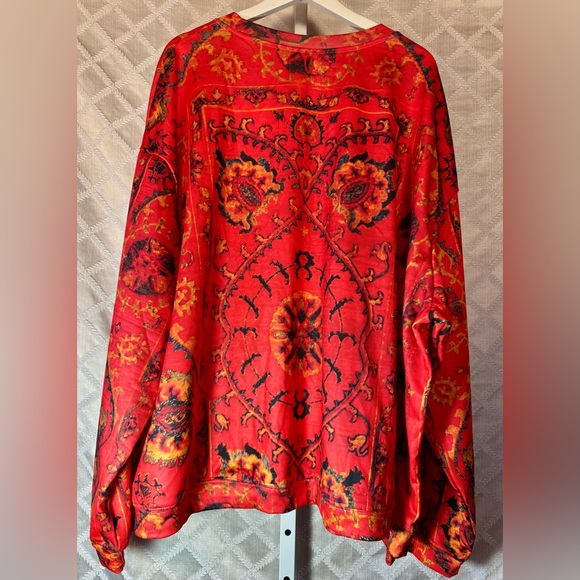 Bright Coral Crewneck Sweatshirt with Bohemian Print, 4X - Picture 3 of 3